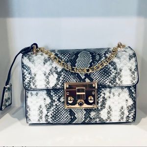 Snake Print Shoulder Crossbody Bag Gold Hardware